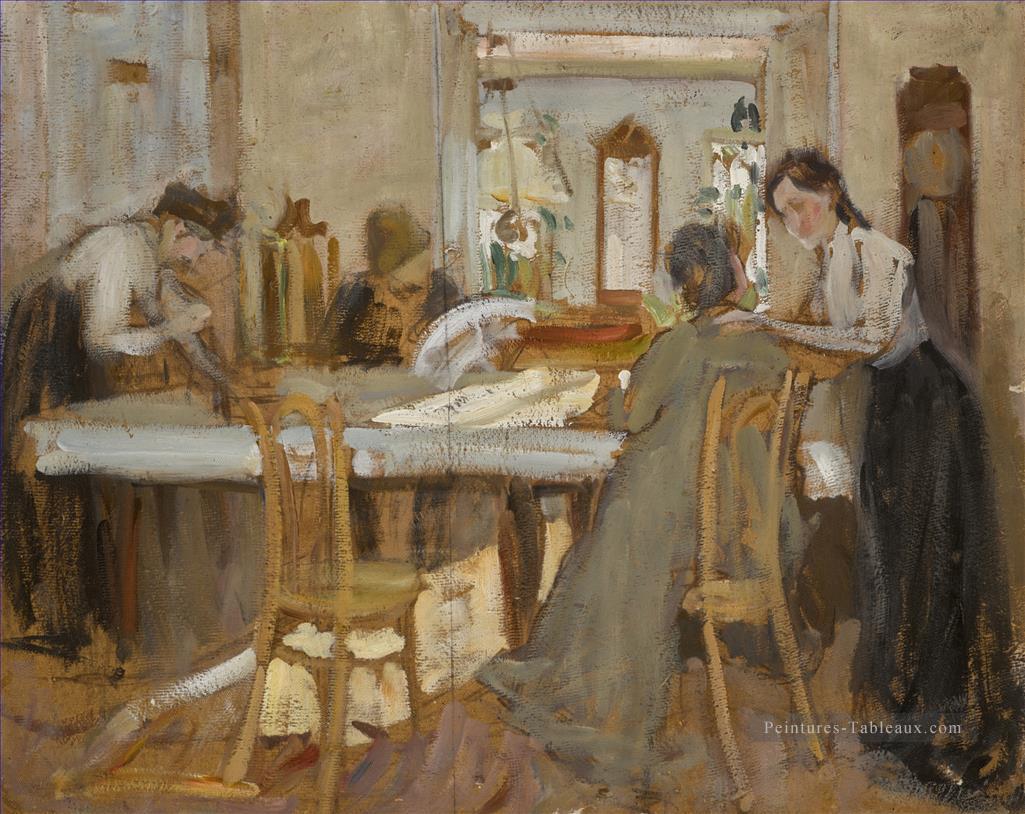 Dans la salle à manger Portrait de la famille Weideman à Petrovskoe Konstantin Yuon Peintures à l'huile